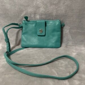 Giani Bernini Teal Pebbled Leather Crossbody Bag Small Zip Top Purse Handbag